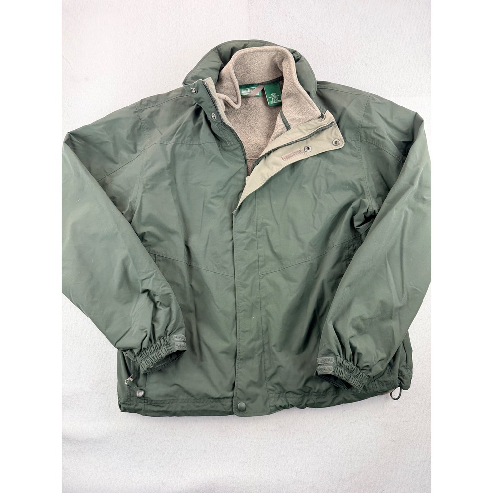 L.L.Bean Men's Medium 3-in-1 Jacket Green Fleece Liner Removable Hood